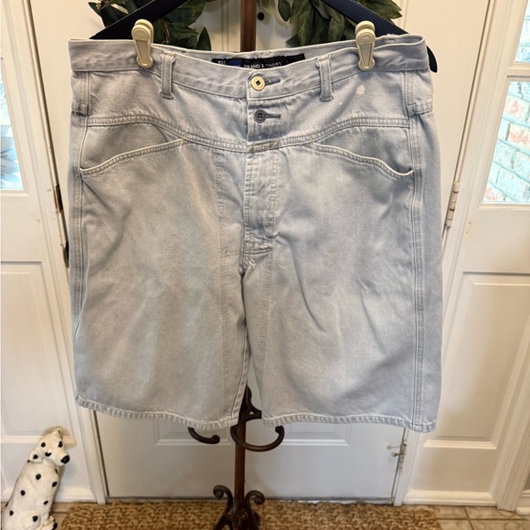 Vintage 80s 90s GIRBAUD Light Wash Blue Jean Long Baggy Shorts 36